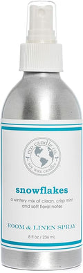 ECO CANDLE CO. Room & Linen Spray, Snowflakes, 8 oz. - Scents Of Winter, Flowers, & Mint - Recycled Aluminum Bottle, No Propellents, Pump Top, All Natural Ingredients