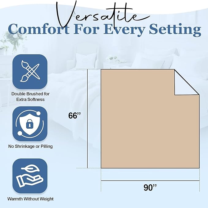 Thermee Micro Flannel Twin Size Blankets, Lightweight All Seasons Cozy Blanket, Throw Blankets for Home and Living Room, Comfy & Soft Blanket for Couch, Machine Wash, No Pilling -Tan