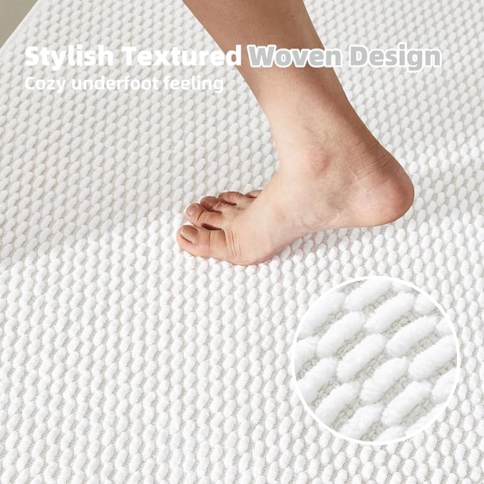 Bathroom Rugs Non Slip Washable, Super Absorbent Thin Bath Mat Quick Dry Low Pile Bathroom Rug, White 24"x36"