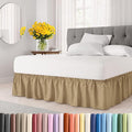 Wrap Around Dust Ruffle Bed Skirt - Beige - for Full Size Beds w/ 14 Inch Drop - Easy Fit Elastic Strap - Adjustable Pleated Bedskirt w/Brushed Fabric, Wrinkle & Fade Free Women, Men, Kids & Teens