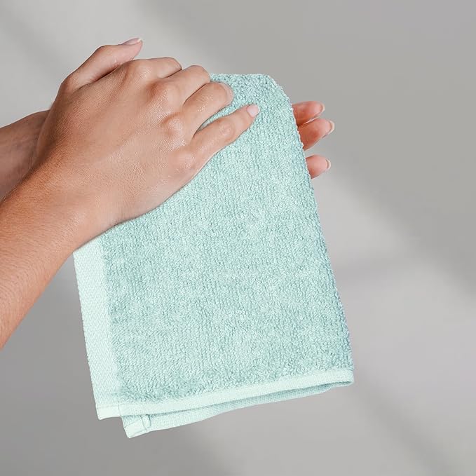 Amazon Basics face Towels for bathroom, 100% Cotton Extra Absorbent washcloth, Fast Drying - salon towel - 24 Pack Ice Blue (12 x 12 inches)