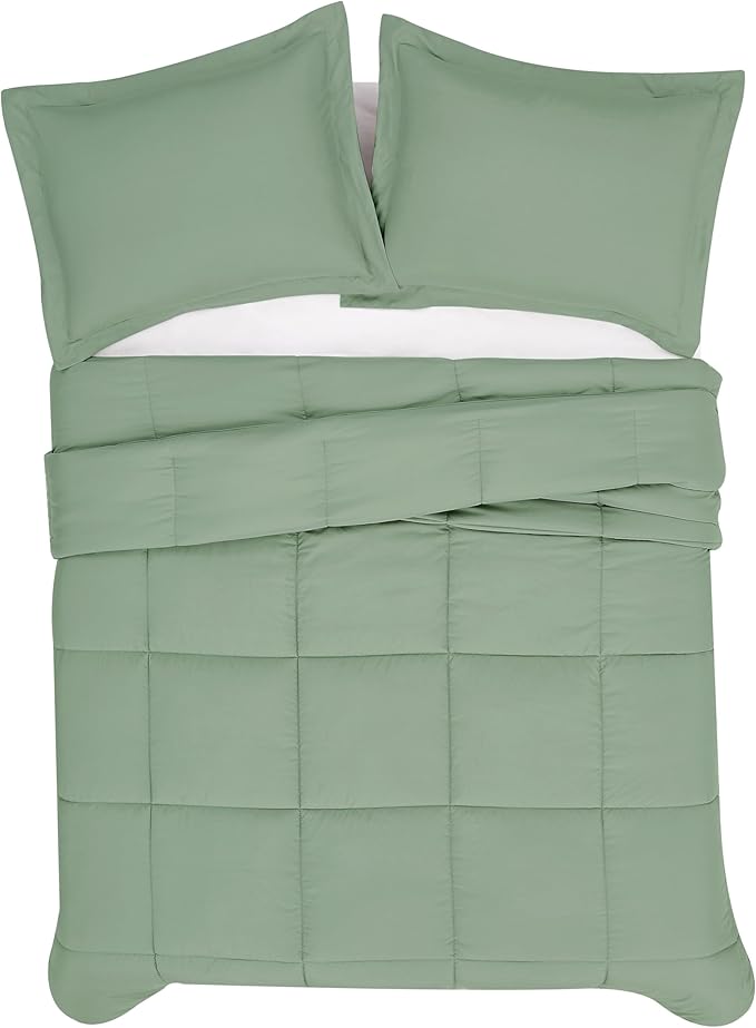LONDON FOG Garment Washed Solid Comforter Set Green Microfiber 2-Piece Twin XL Comforter Set, Solid Themed, Adult and Teen, Oeko-TEX Certified