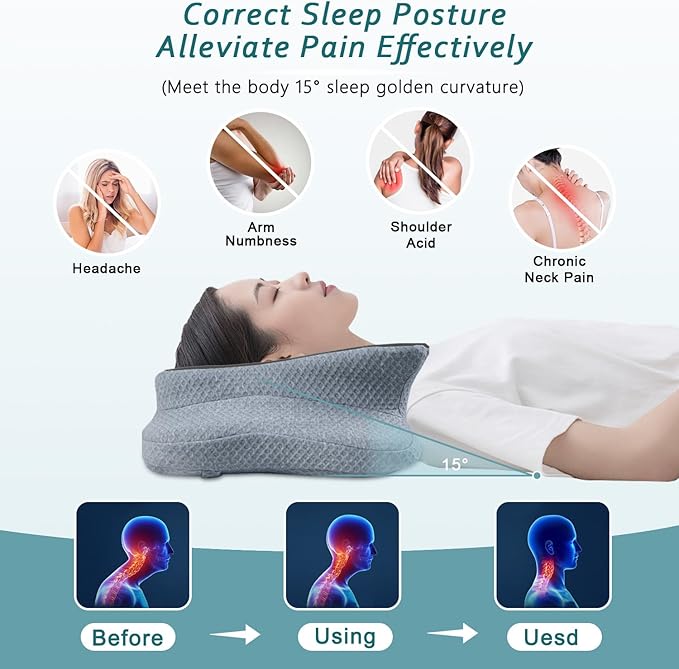 Cervical Neck Pillow for Pain Relief Sleeping, Contour Memory Foam Pillow, Ergonomic Side Sleeper Pillow for Adults, Orthopedic Neck Support Pillow for Back Stomach Sleepers-King Size