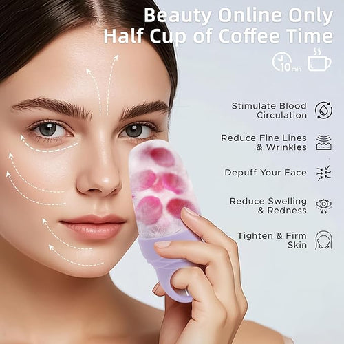 3 Pcs Facial Ice Roller Silicone Mold Reusable for Face Women and Eye Neck Cold Skin Care Tools Freezer De Puff Eye Bags Reduce Migraine Pain Purple