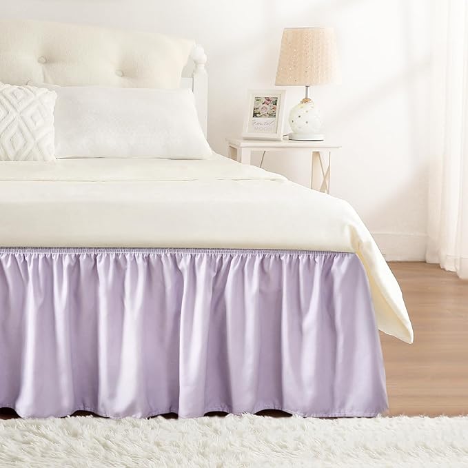 RIMELA Lavender Purple Bed Skirt King Size 15 Inch Drop, Wrap Around Elastic Bedskirt, Dust Ruffle for Adjustable Bed Base Machine Washable Easy to Install Bed Skirts