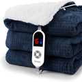 Heated Blanket Electric Blanket Twin Waffle, 62x84 Inches Sherpa Fleece Fast Heating Blanket 6 Heating Levels & 10 Hours Auto Off ETL Certification, Navy Twin