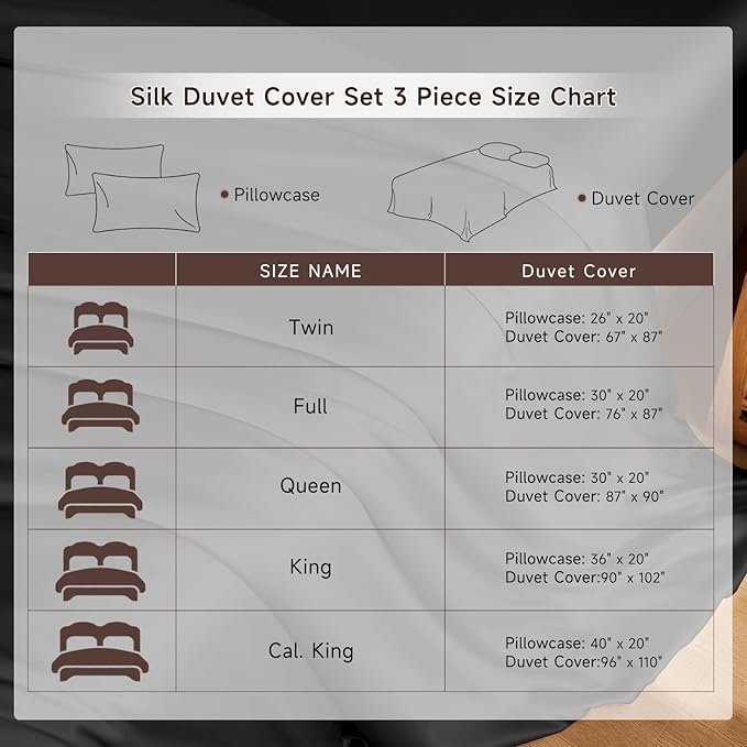 THXSILK 100% Pure Mulberry Silk Duvet Cover Set 3 Piece, 6A+ Grade Luxury Soft Bedding Silk Sheets for Hair and Skin, 1 Pcs Duvet/Quilt/Comforter Cover with 2 Zippered Pillowcases (Black, Twin)