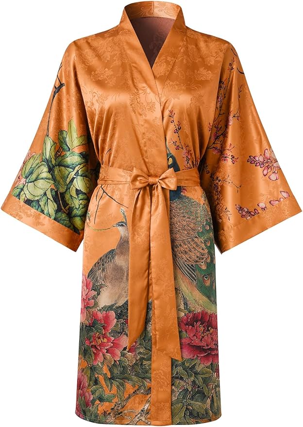 Ledamon Women's Kimono Short Robe - Classic Floral Bathrobe Nightgown