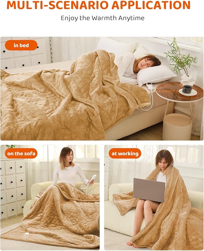 Electric Heated Blanket Queen Size, Super Soft Cozy Upgraded Flannel Heating Blanket with 9 Heating Levels & 1-9 Hours Auto Off, Fast Heating & Overheat Protection, 84" x 90", Brown