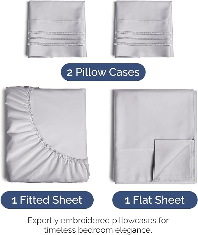 Queen Size 4 Piece Sheet Set - Extra Soft, Breathable and Cooling - Hotel Luxury Durable Bed Sheets for Women & Men - Deep Pockets, Easy-Fit & Wrinkle-Free - Light Lilac Oeko-Tex