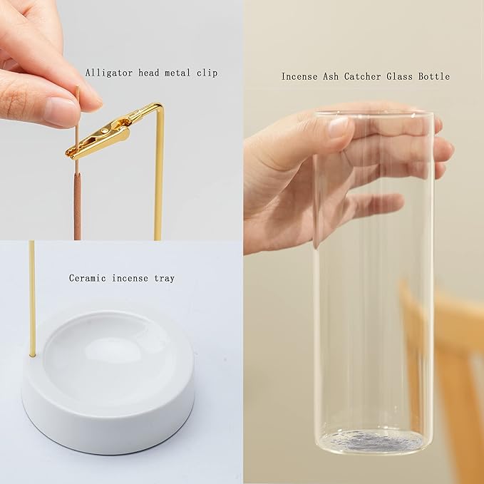 CEREMONY Incense Holder, Ceramic Incense Holder for Sticks with Glass Ash Catcher,Incense Burner for Meditation Yoga Spa Room Decor