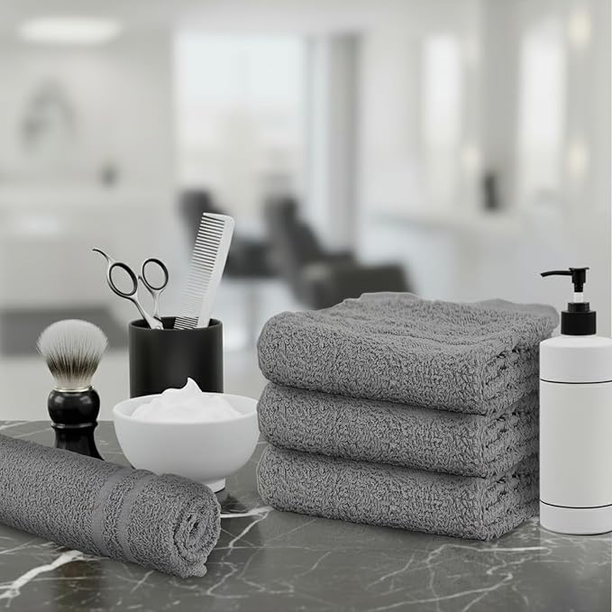 Salon Towels – 50 Pack Grey Hand Towel 100% Cotton Spa – 16x27 inches Highly Absorbable Facial Towels Gym Towels Hair Towel and Face Towel Bulk Small Towel (Not Bleach Proof)