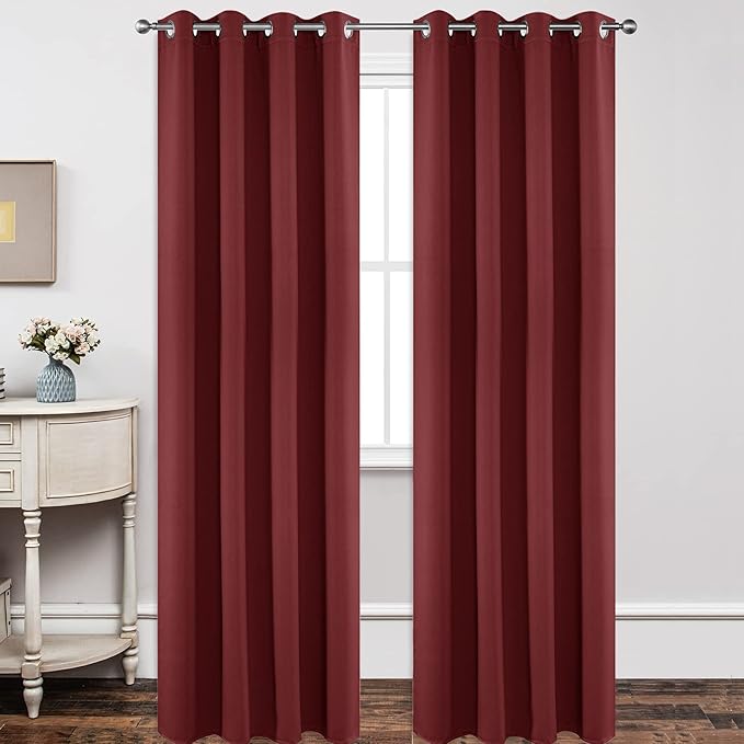 Joydeco Blackout Curtains 108 Inch Length 2 Panels Set, Thermal Insulated Long Curtains 2 Burg, Room Darkening Grommet Drapes for Living Room Bedroom Window (W52 x L108 Inch, Burgundy Red)