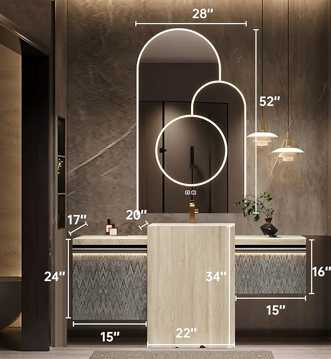 Single Sink Freestanding Bath Vanity, Modern Bath Vanity with LED Smart Mirror, 52IN Solid Wood Floating Bathroom Sink Cabinet with Marble Slate Top and Large Storage Drawer