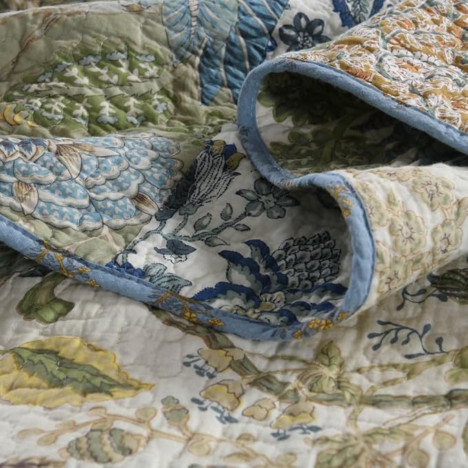 Cotton Bedspread Quilt Bedding Sets 3 Pieces Reversible Coverlet Sets Comforters Rustic Paisley Floral Patchwork Sage Green Bedspread, Queen Size