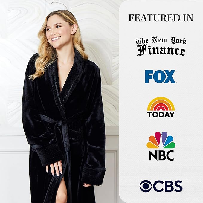 Lotus Linen Plush Robes for Women - Soft Bathrobe, Custom Monogram, Warm Fleece Robe with Pockets