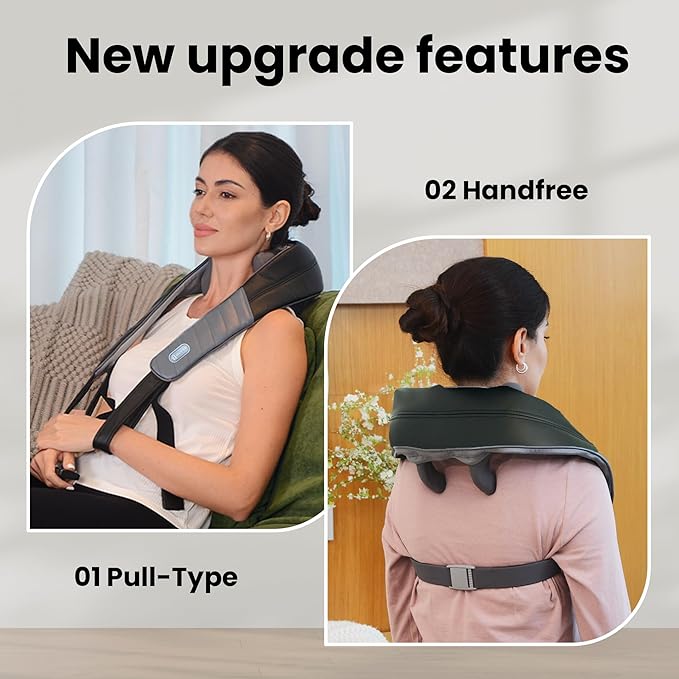 COMFIER Christmas Gift for Women Men Mom Dad,4D Neck and Shoulder Massager with Heat, Cordless Shiatsu Back and Neck Massager for Pain Relief,Hands-Free Massager with Carry Bag