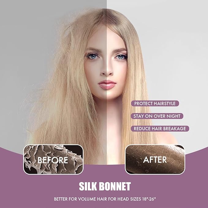 Silk Bonnet for Sleeping Women, Adjustable Soft Satin Lined Bonnet with Tie Band, Double Layer Sleep Night Cap