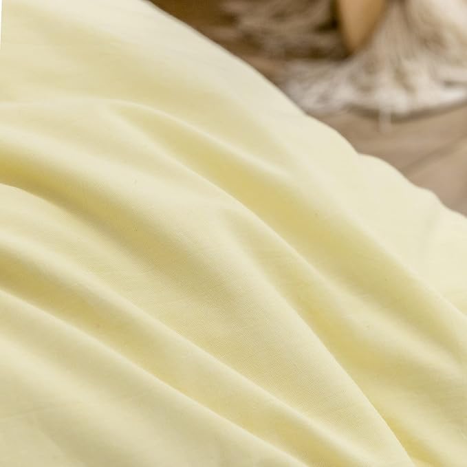 BESTOUCH Duvet Cover Set 100% Washed Cotton Linen Feel Super Soft Comfortable Chic Lightweight 3 PCs Home Bedding Set Solid Light Yellow Full/Double
