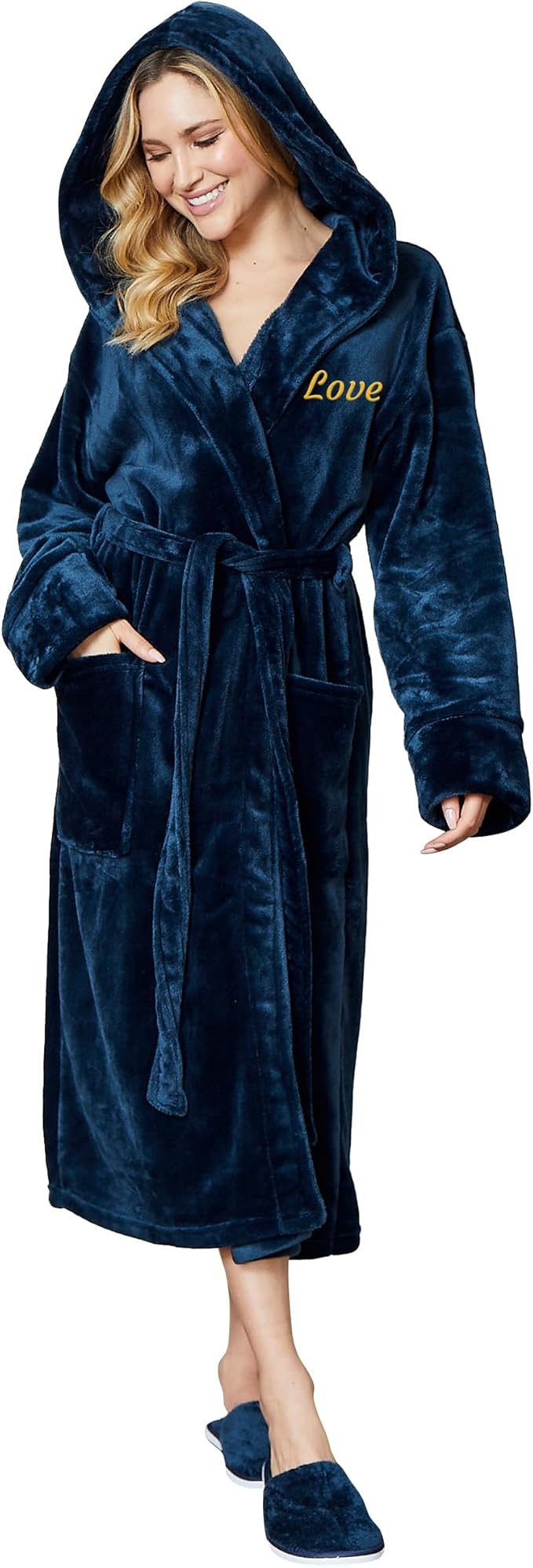 Lotus Linen Plush Robes for Women - Soft Bathrobe, Custom Monogram, Warm Fleece Robe with Pockets