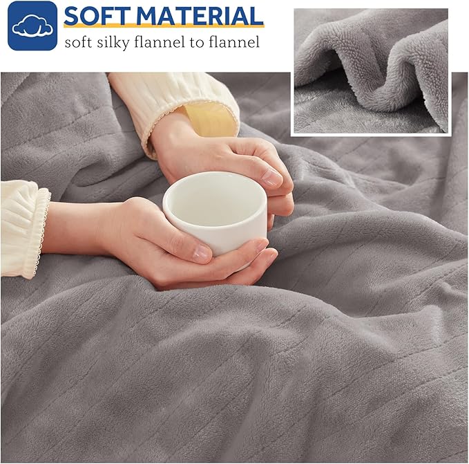 Sealy Heated Throw Blanket, Flannel Electric Blanket Throw with 6 Heating Settings & 2-10 Hours Auto Shut Off, Fast Heating & Machine Washable for Home Office Use, 50x60 Inch, Light Grey