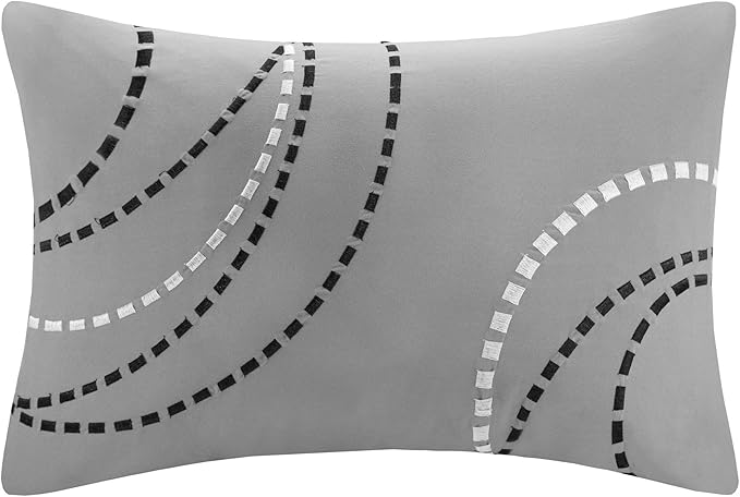 Madison Park Essentials Bed in a Bag Comforter, Vibrant Color Design All Season Down Alternative Cover with Complete Cotton Sheet Set, Twin(68"x86"), Knowles, Circular Grey, 7 Piece