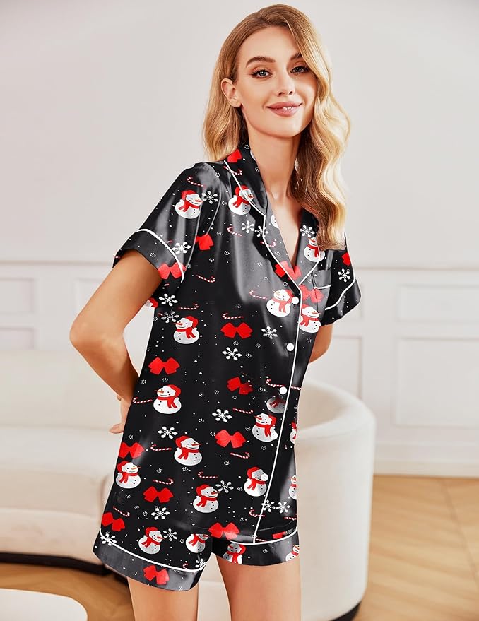 Ekouaer Pajamas for Women Set Silk Satin Pjs Shorts Sleepwear 2 Piece Loungewear S-XXL
