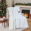 Electric Blanket Throw - Soft Checked Flannel with 6 Heating Levels, 4 Hours Auto-Off, Fast Heating, ETL & FCC Certified, 50"x60", Overheating Protection, Cozy Heated Blanket Throw（White）