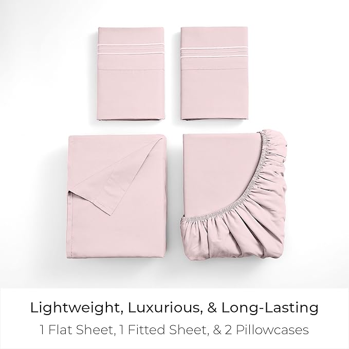 Mellanni King Sheets Set - 4 PC Iconic Collection Bedding - Hotel Luxury, Extra Soft, Cooling Bed Sheets - Wrinkle, Fade, Stain Resistant (King, Blush Pink)