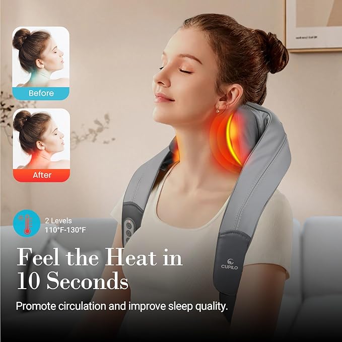 Neck Shoulder Massager with Heat - FSA Eligible, Ideal Gifts for Men Women, 4D Expert Deep Tissue Kneading Massager, Rechargeable Massage for Neck, Shoulder,Traps and Back Pain Relief