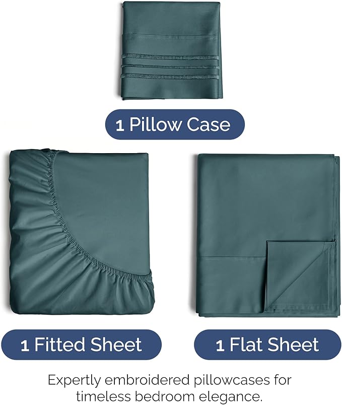 Twin XL Size 3-Piece Sheet Set - Extra Soft, Breathable & Cooling - Hotel Luxury Durable Bed Sheets - Deep Pockets, Easy-Fit & Wrinkle-Free - Deep Teal Oeko-Tex