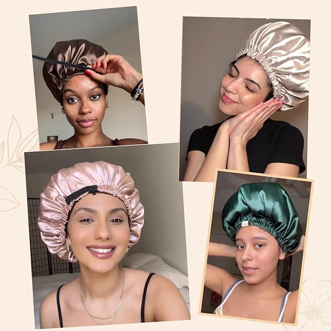 YANIBEST Adjustable Silk Bonnet Double Layer Satin Bonnet Hair Bonnet for Sleeping Bonnets for Women Hats Curly Natural Hair, Brown