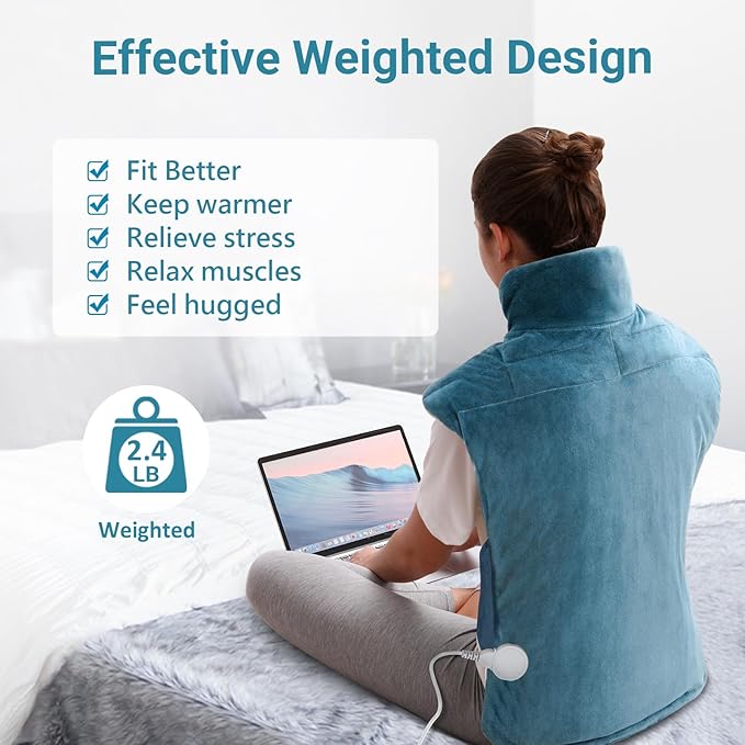Comfytemp Weighted Heating Pad for Neck Shoulder Back Pain Relief, Birthday Christmas Gifts for Women Men Mom Dad, FSA Eligible Items Only List, Electric Large Heated Wrap for Elderly, 22"x33", Blue