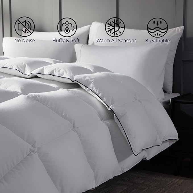 Ubauba Goose Feather Down Fiber Comforter Oversized King Size - Ultra Soft 100% Cotton White Duvet Insert - Hotel Luxury Fluffy Bedding Comforter All Season Medium Warmth 116 x 98 Inch