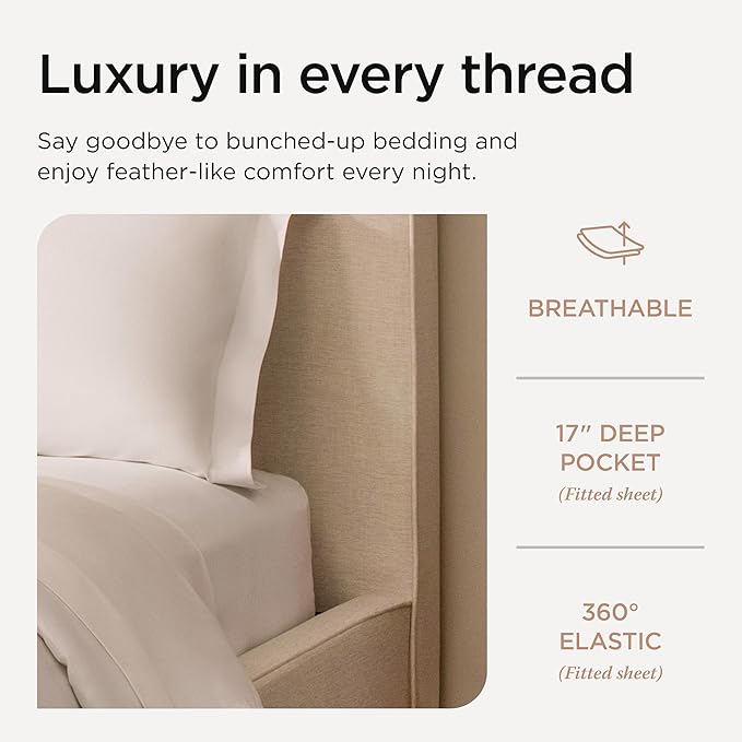 Threadmill 100% American Supima Cotton Sheets King Size - 1000 Thread Count, 4Pc King Size Sheet Set, Smooth Sateen Sheet, Ultra Luxury Bed Sheet, 17" Deep Pocket King Sheet Set - White Sheets