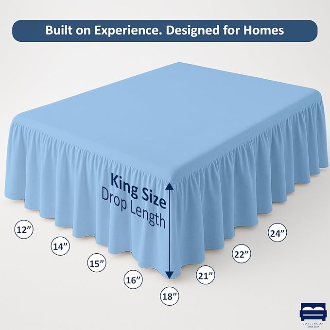 Cottingon Bed Skirt King 14" Drop with Split Corners, 100% Microfiber Soft and Stylish, Dust Ruffle with Platform, Light Blue