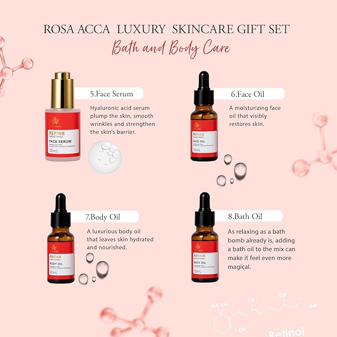 Red Rose 23 Pcs Facial Skin Care Set, Luxury Bath and Body Gifts for Women, Spa & Self-Care Gifts, Lip Gloss, Sheet Mask, Present, Bath Oil, Birthday, Christmas, Valentines, Mother Day, Bridal Shower