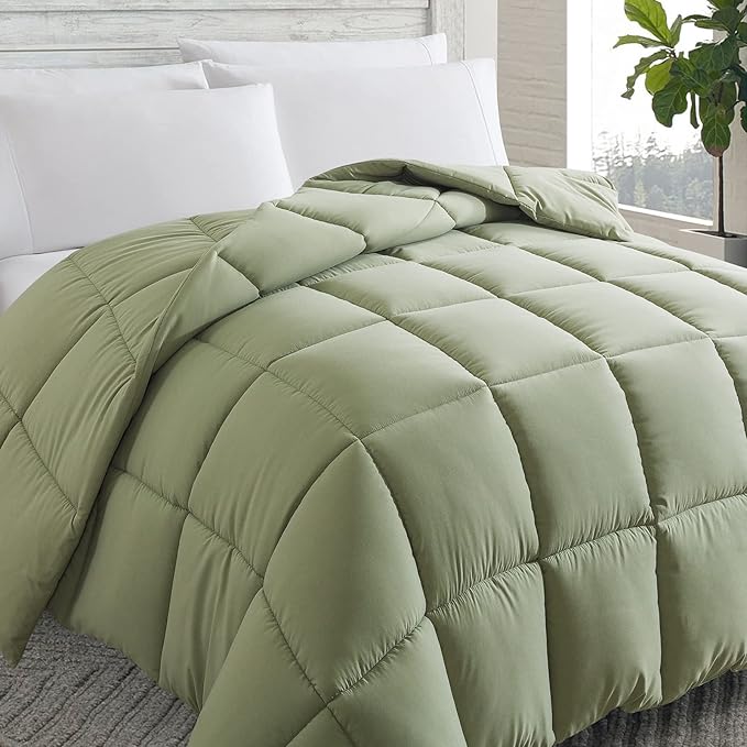 Cosybay Down Alternative Comforter (Sage Green, Queen) - All Season Soft Quilted Queen Size Bed Comforter - Duvet Insert with Corner Tabs -Winter Summer Warm Fluffy, 88x92inches