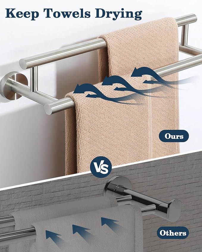 Alise Double Bath Towel Bars,12 Inch Towel Racks for Bathroom Wall Mount,SUS304 Stainless Steel Towel Holder,Space-Saving Towel Hanger,Modern Decor Towel Rod,Brushed Nickel Towel Rail,GYT6902-300-LS