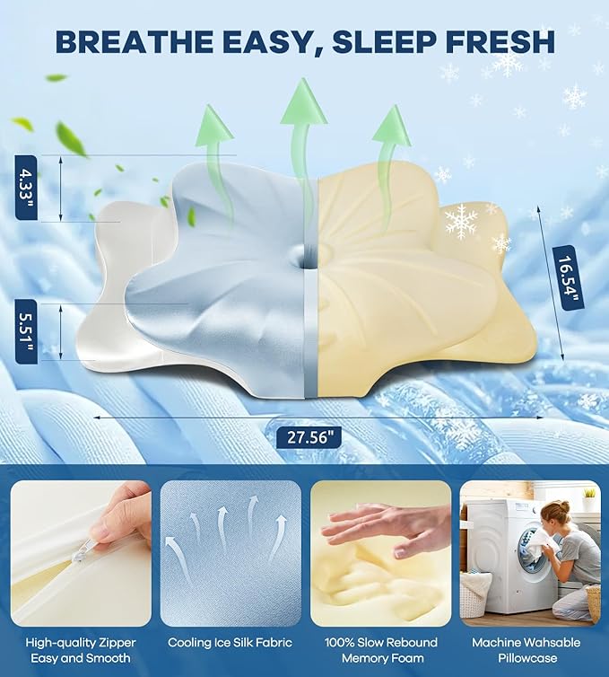 DONAMA Cervical Pillow for Neck and Shoulder,Contour Memory Foam Pillow,Ergonomic Neck Support Pillow for Side Back Stomach Sleepers with Pillowcase-King Size