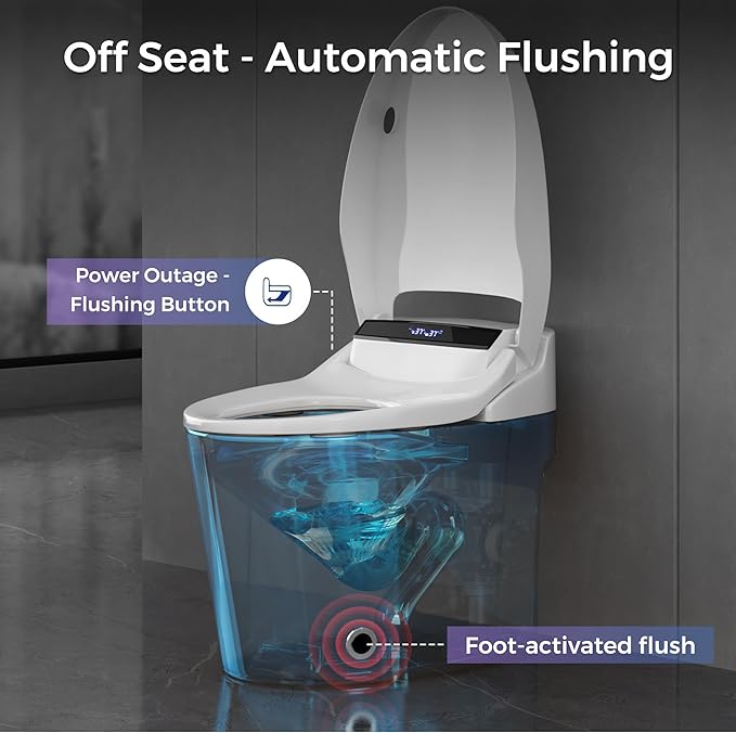 Bidet Toilet, One Piece Toilet with Tankless, Heated Toilet Seat, Bidet Warm Water, Dryer, Foot Sensor Operation, Auto Toilet Flushing
