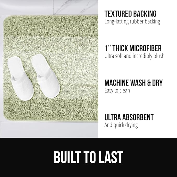 GORILLA GRIP Ultra Soft Plush Bathroom Rugs with Textured Rubber Backing, 34 x 24 Absorbent Quick Dry Bath Mat, Machine Washable Shower Mats, Home Décor Accessories Bathmat Rug Essentials, Sage