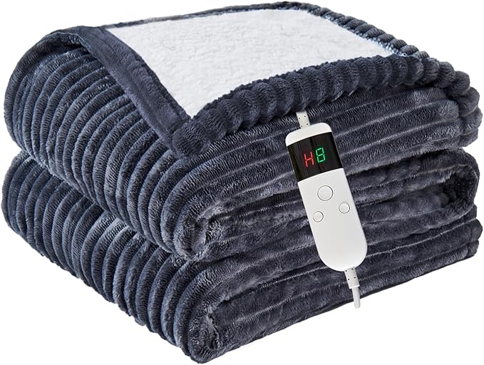 Heated Blanket Electric Twin, Soft Flannel Heating Blanket with 8 Hours Auto Off 10 Fast Heating Levels Machine Washable Sherpa Heated Blanket with Overheating Protection