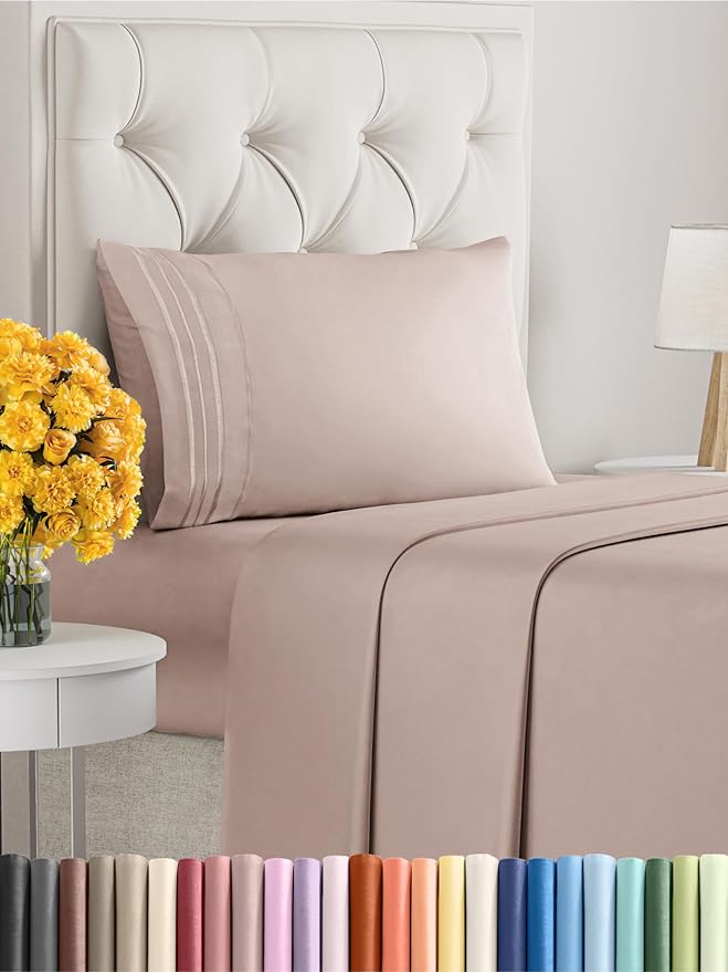 Twin XL Size 3 Piece Sheet Set - Extra Soft, Breathable & Cooling Sheets - Hotel Luxury Durable Bed Sheets for Women & Men - Deep Pockets, Easy-Fit & Wrinkle-Free Sheets - Dusty Pink Oeko-Tex Sheets