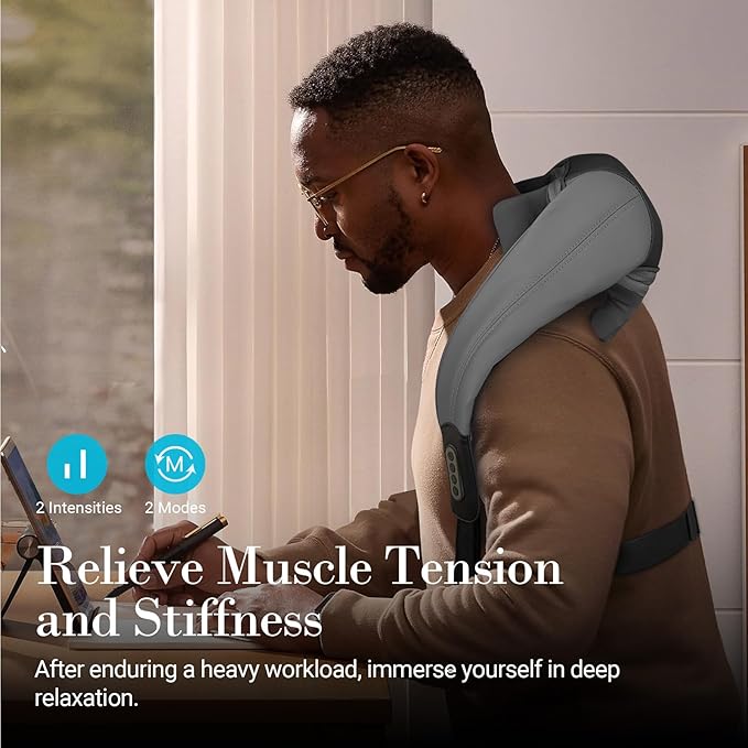 Neck Shoulder Massager with Heat - FSA Eligible, Ideal Gifts for Men Women, 4D Expert Deep Tissue Kneading Massager, Rechargeable Massage for Neck, Shoulder,Traps and Back Pain Relief