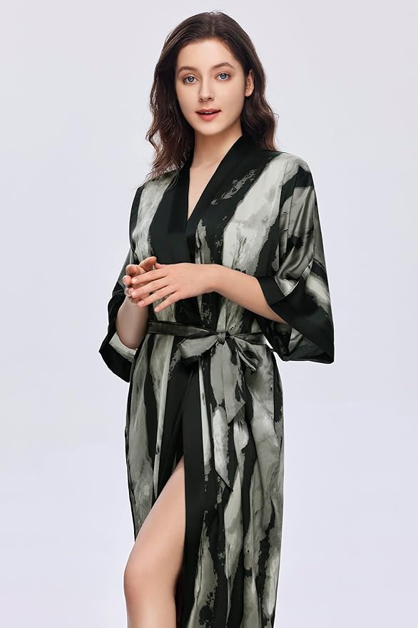 PRODESIGN Kimono Robe for Women - Long Satin Sleepwear Silky Kimono Cover-Up Nightgown Japanese Bathrobe Loungewear Blouse