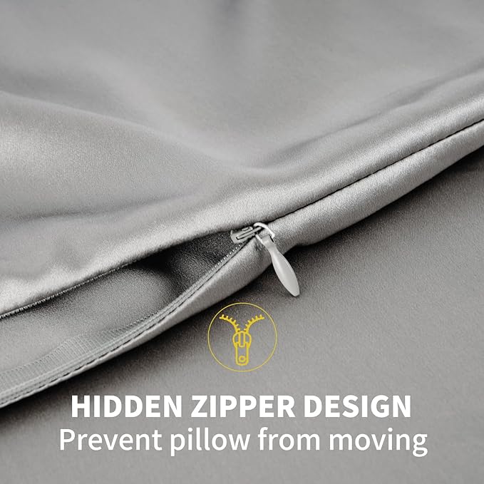 ZIMASILK 100% Pure Mulberry Silk Pillowcase 2 Pack, Soft and Smooth,Both Sides Premium Grade 6A Silk,600 Thread Count,with Hidden Zipper (Queen 20''x30'',Grey)