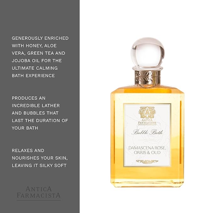 Antica Farmacista Bubble Bath - Relaxing Foam Bath with Honey, Jojoba Oil & Aloe Vera - Luxury Gift for Any Occasion - Damascena Rose, Orris & Oud, 16 fl oz