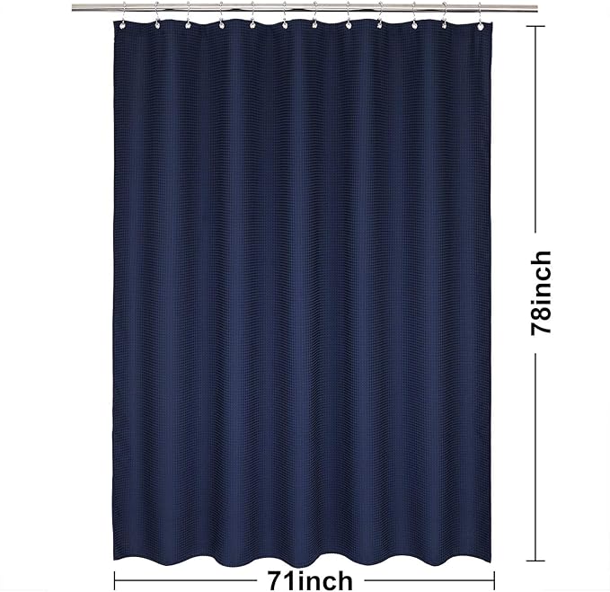 Barossa Design Long Waffle Weave Shower Curtain 71" W x 78" H - Hotel Luxury Spa, 230 GSM Heavy Weighted Fabric, Water Repellent, Navy Blue, 71x78