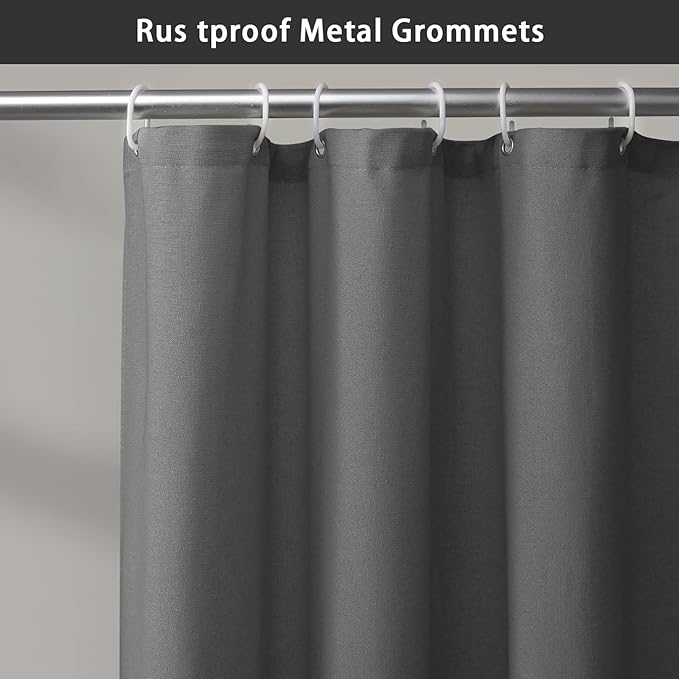 Farmhouse Shower Curtain Linen Grey Button Woven Fabric Country Rustic Western, Pleated Grey Stripe 72" W x 72" L
